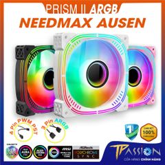 Quạt fan case 12cm NEEDMAX Ausen Prism II ARGB HALO LED vô cực, vòng ring - Chính hãng, PWM PST, tản nhiệt trắng hồng