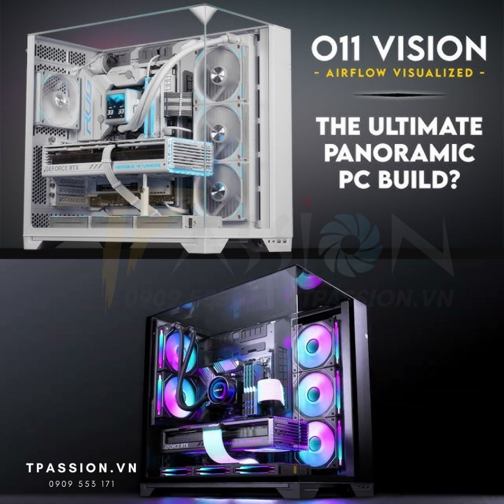 Vỏ case máy tính Lian Li O11 VISION Black / White / Chrome - Case gương paranoma trong suốt - Chính hãng