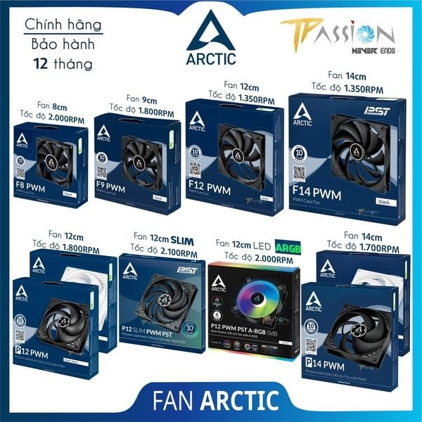 Quạt Fan Case Arctic F8, F9, F12, F14, P8, P12 White, P14 PWM PST, BioniX, Slim Fan