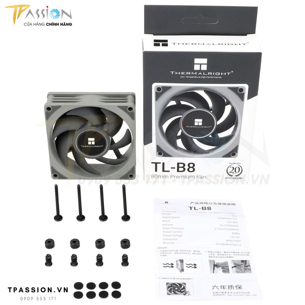 Quạt fan case 8cm THERMALRIGHT TL - B8 PWM - Chính hãng, sức gió tốt 2200rpm, hiệu năng tản nhiệt tốt, bền bỉ