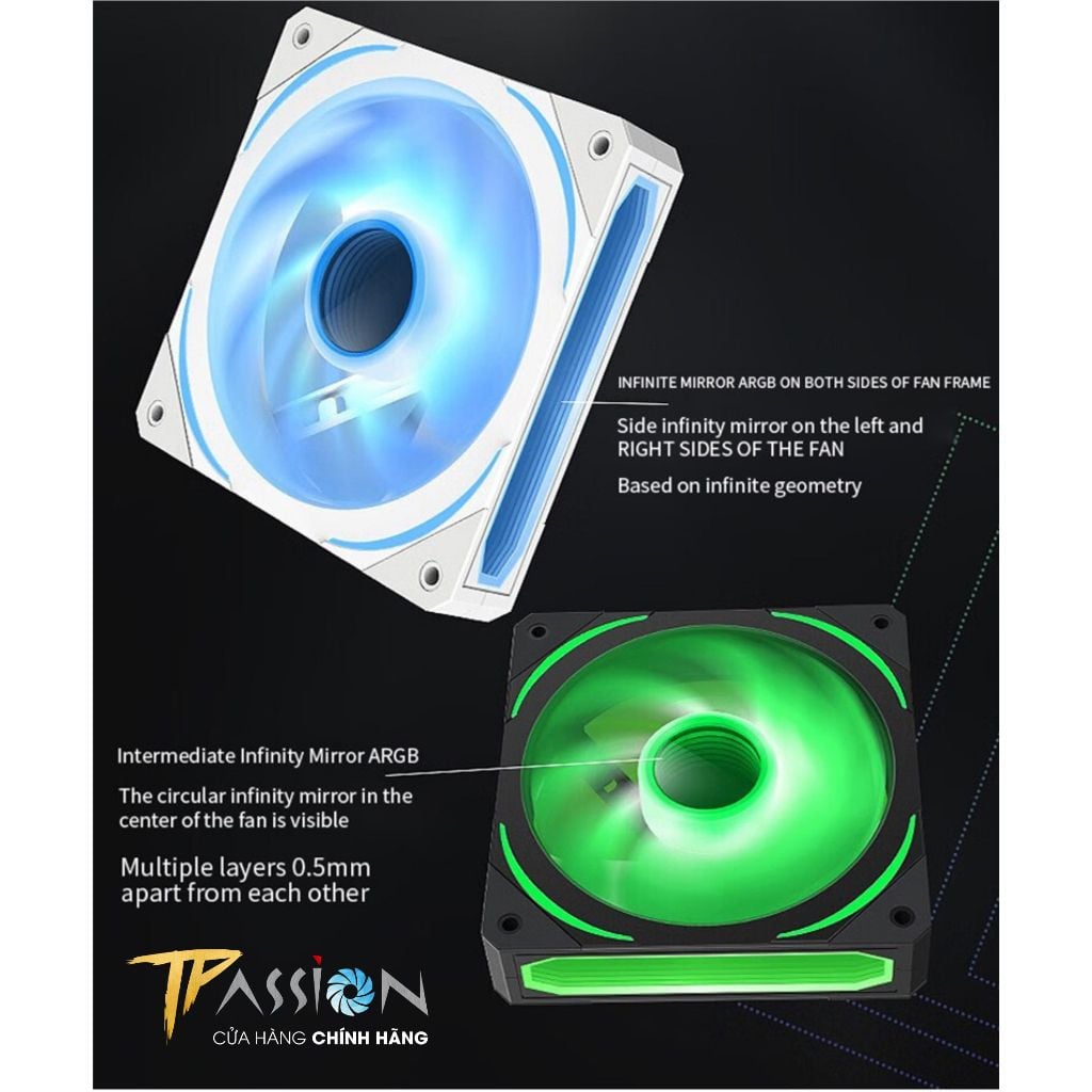 Quạt tản nhiệt 12cm JUNGLE LEOPARD PRISM Gen 5 INFINITY LED GƯƠNG VÔ CỰC ARGB 5V 3PIN- 2000RPM, PWM, Lian Li fan case PC