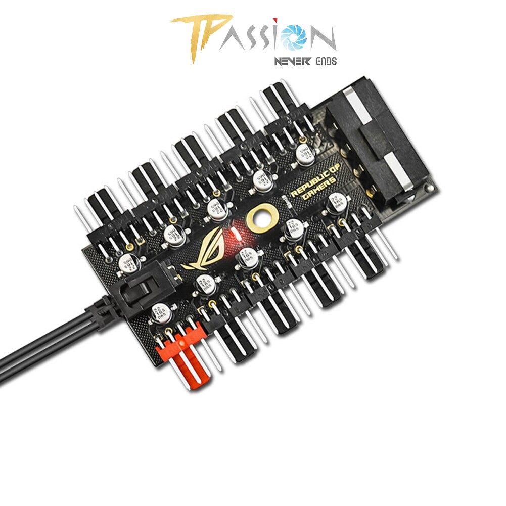 HUB ROG chia 10 cổng Fan Case 4 pin PWM có nguồn phụ SATA | MOLEX