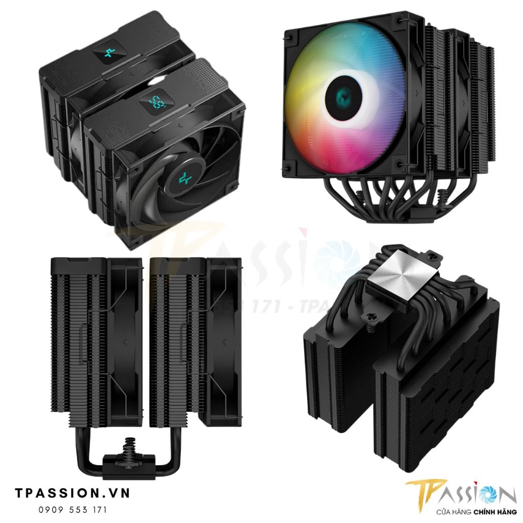 Tản nhiệt khí CPU DEEPCOOL AG620 DIGITAL / AG620 DIGITAL LED ARGB - Hiển thị nhiệt độ - Chính hãng, 2 tháp, 6 ống đồng