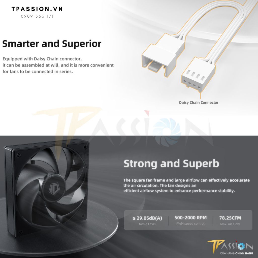 Quạt fan case 12cm ID-COOLING AF-125-K / AF-125-W (Tốc độ 2000RPM/ PWM PST)