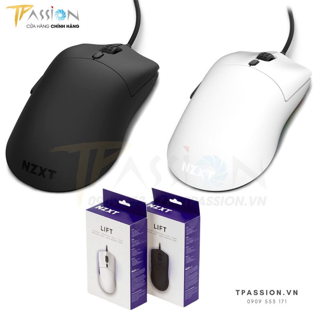 Chuột máy tính PC Gaming NZXT LIFT (White / Black) - Lightweight Symmetrical Mouse - Chính hãng, 16.000 DPI, có dây