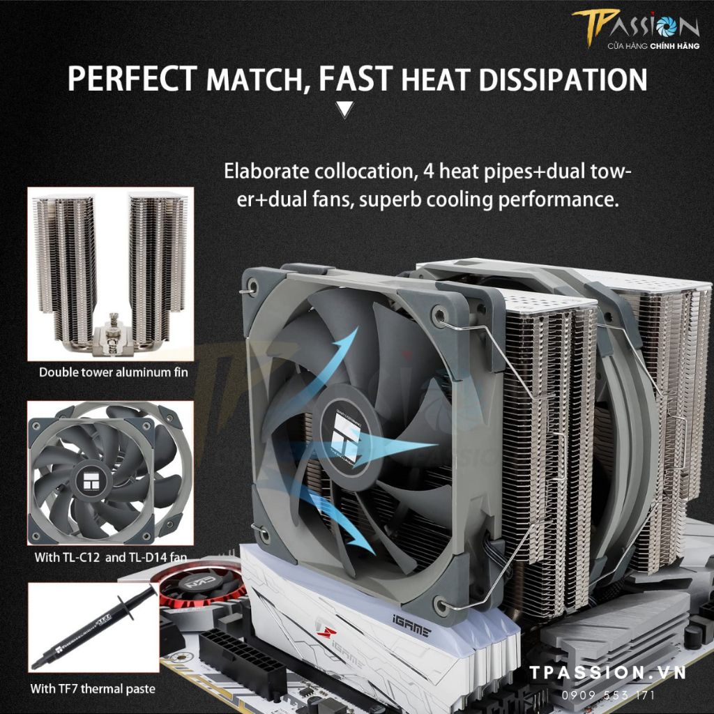 Tản nhiệt khí Thermalright Dual-Tower Frost Spirit 140 AGHP Gen 3 – FS140 Chính hãng, CPU Cooler, tản tháp 2 fan PWM