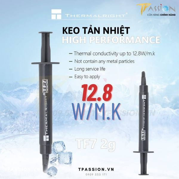 Keo tản nhiệt 12.8W/mK THERMALRIGHT TF7 - Chính hãng, dẫn nhiệt khủng, không dẫn điện, bền bỉ
