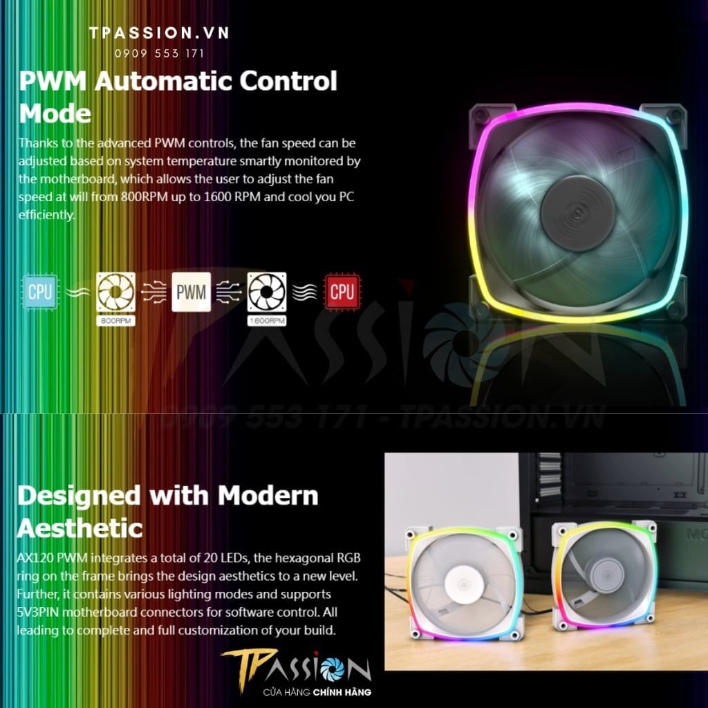 Quạt tản nhiệt Montech AX120 | RX120 PWM  |  REVERSE LED viền ARGB