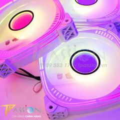 Quạt fan case 12cm NEEDMAX Ausen Prism II ARGB HALO LED vô cực, vòng ring - Chính hãng, PWM PST, tản nhiệt trắng hồng