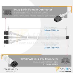 Dây Nguồn Bọc Lưới Nối Dài VGA PCIe 5.0 TEUCER - GPU RTX 3090ti/4090/4080/4070, 12 + 4 pin 12VHPWR 600W, chuẩn 16AWG