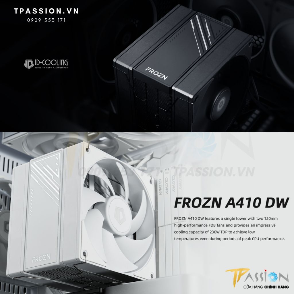 Tản nhiệt khí CPU ID-Cooling FROZN A410 DK BLACK / DW WHITE - Chính hãng BH 36 tháng, 2 quạt HEF, PWM, AM5, 1700, 1851