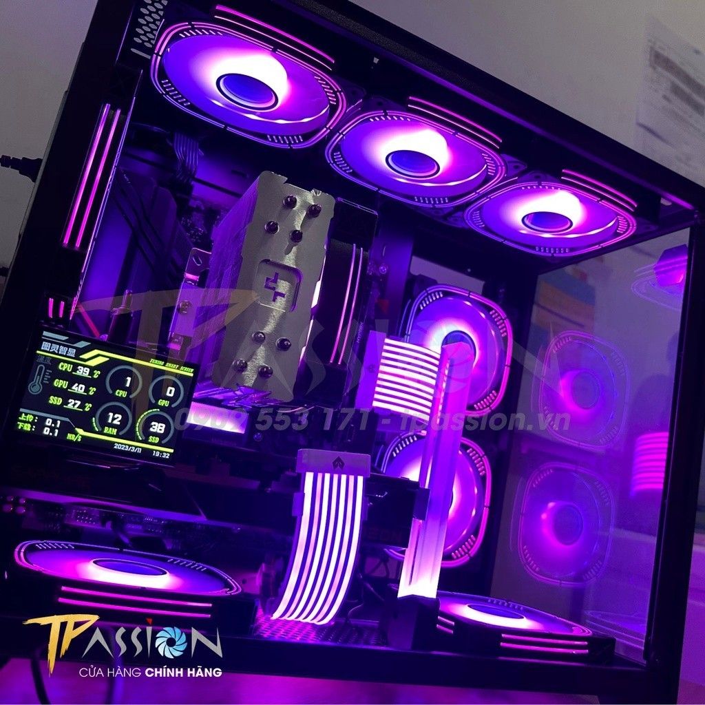 Quạt fan case 12cm NEEDMAX Ausen Prism II ARGB HALO LED vô cực, vòng ring - Chính hãng, PWM PST, tản nhiệt trắng hồng