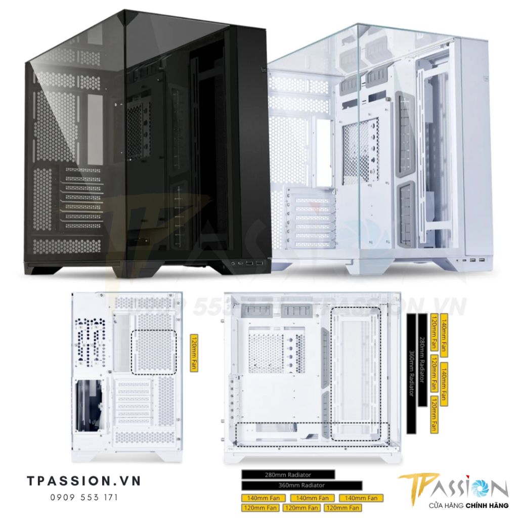 Vỏ case máy tính Lian Li O11 VISION Black / White / Chrome - Case gương paranoma trong suốt - Chính hãng