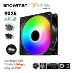 Quạt tản nhiệt Fan case 9cm Cooler Snowman 9025 ARGB - Tốc cao 2000rpm, 4Pin điều tốc PWM, quay êm, hiệu ứng LED Rainbow