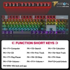 Bàn phím cơ Gaming LED RGB T-WOLF T17 Black - Chính Hãng, Keyboard 104 Key, Blue Switch, 20 Chế Độ LED Rainbow ARGB
