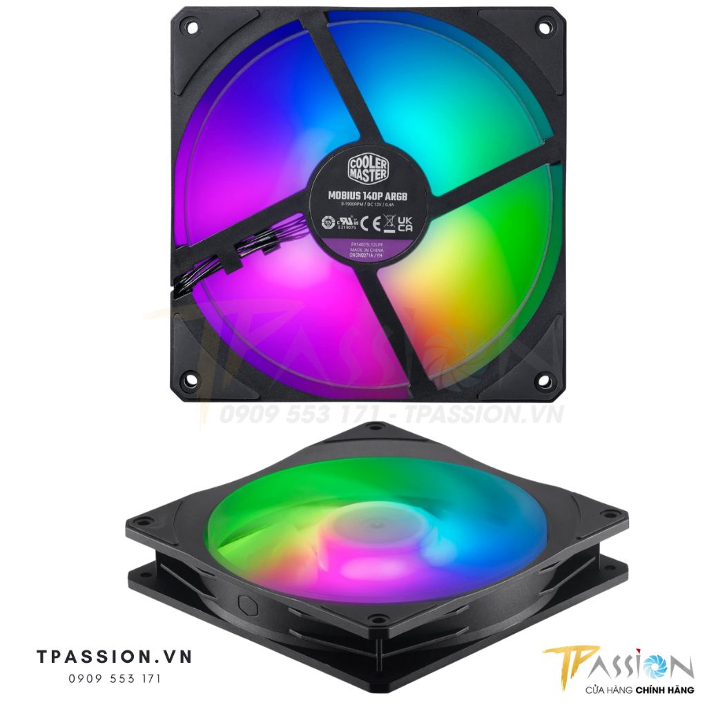 Quạt Fan Case 14cm Cooler Master MOBIUS 140P ARGB - Chính hãng, tản nhiệt tốc 1900RPM, PWM, LED 5V Rainbow Sync