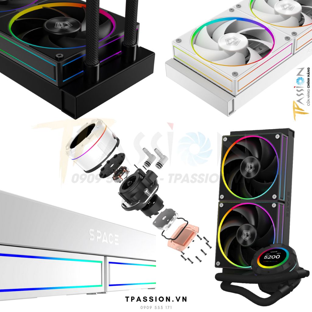 Tản nhiệt nước AIO CPU ID-COOLING SPACE LCD SL360 / SL240 ARGB BLACK / WHITE - Chính hãng BH 5 NĂM PWM, màn hình, LED 5v