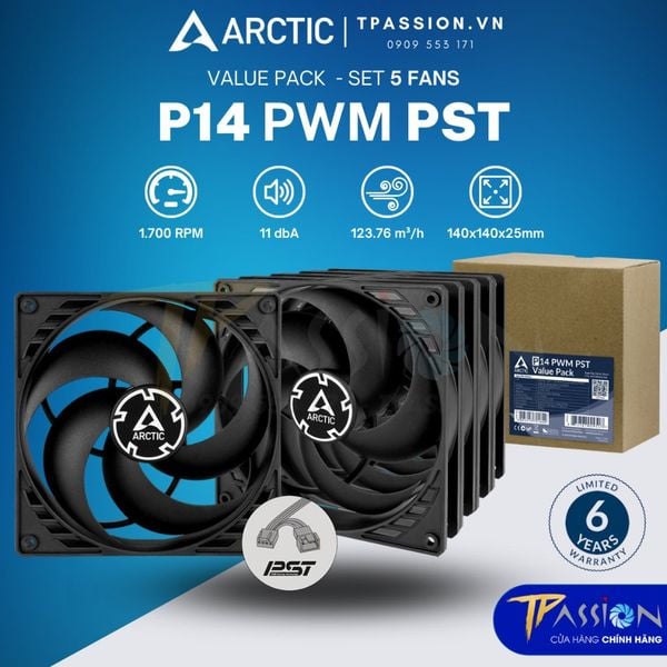 Bộ kit 5 Quạt tản nhiệt Arctic P14 PWM PST
