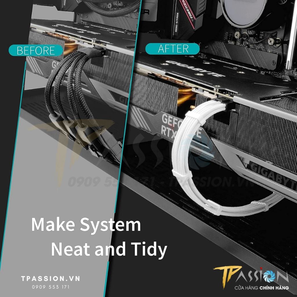 Dây Nguồn Bọc Lưới Nối Dài VGA PCIe 5.0 TEUCER - GPU RTX 3090ti/4090/4080/4070, 12 + 4 pin 12VHPWR 600W, chuẩn 16AWG