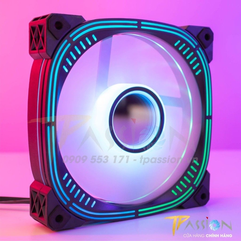 Quạt fan case 12cm NEEDMAX Ausen Prism II ARGB HALO LED vô cực, vòng ring - Chính hãng, PWM PST, tản nhiệt trắng hồng