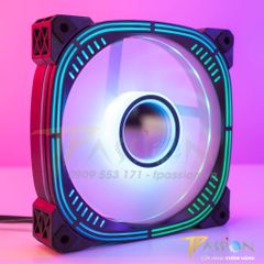 Quạt fan case 12cm NEEDMAX Ausen Prism II ARGB HALO LED vô cực, vòng ring - Chính hãng, PWM PST, tản nhiệt trắng hồng