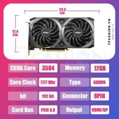 VGA Card màn hình MSI RTX 3060 12GB GDDR6 VENTUS 2X OC - Chính hãng BH 36 tháng, GPU