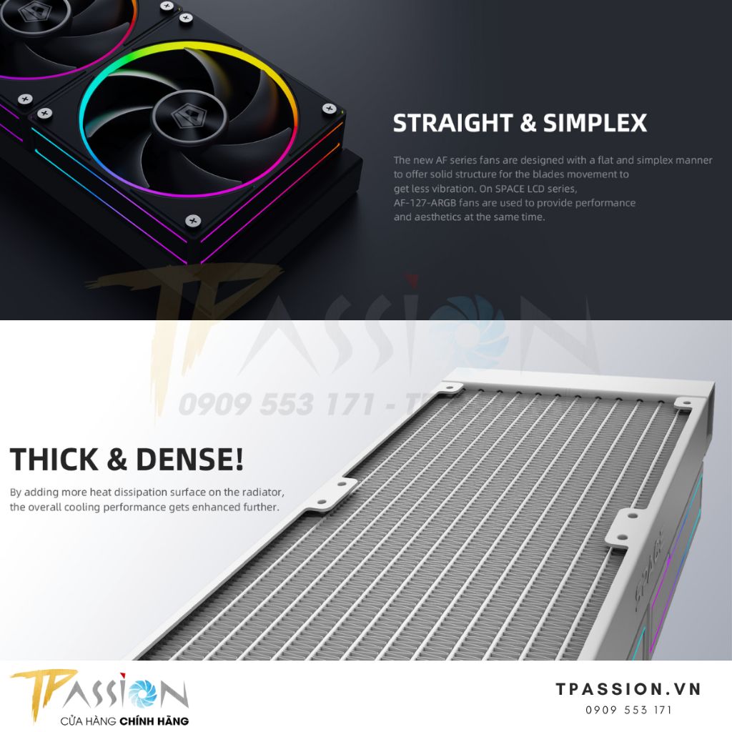 Tản nhiệt nước AIO CPU ID-COOLING SPACE LCD SL360 / SL240 ARGB BLACK / WHITE - Chính hãng BH 5 NĂM PWM, màn hình, LED 5v