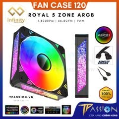 Quạt Fan case 12cm INFINITY ROYAL 5 ZONE LED AGRB - Chính hãng, daisy chain, PST, SYNC MAIN/HUB 3PIN 5V, Tản Nhiệt PWM