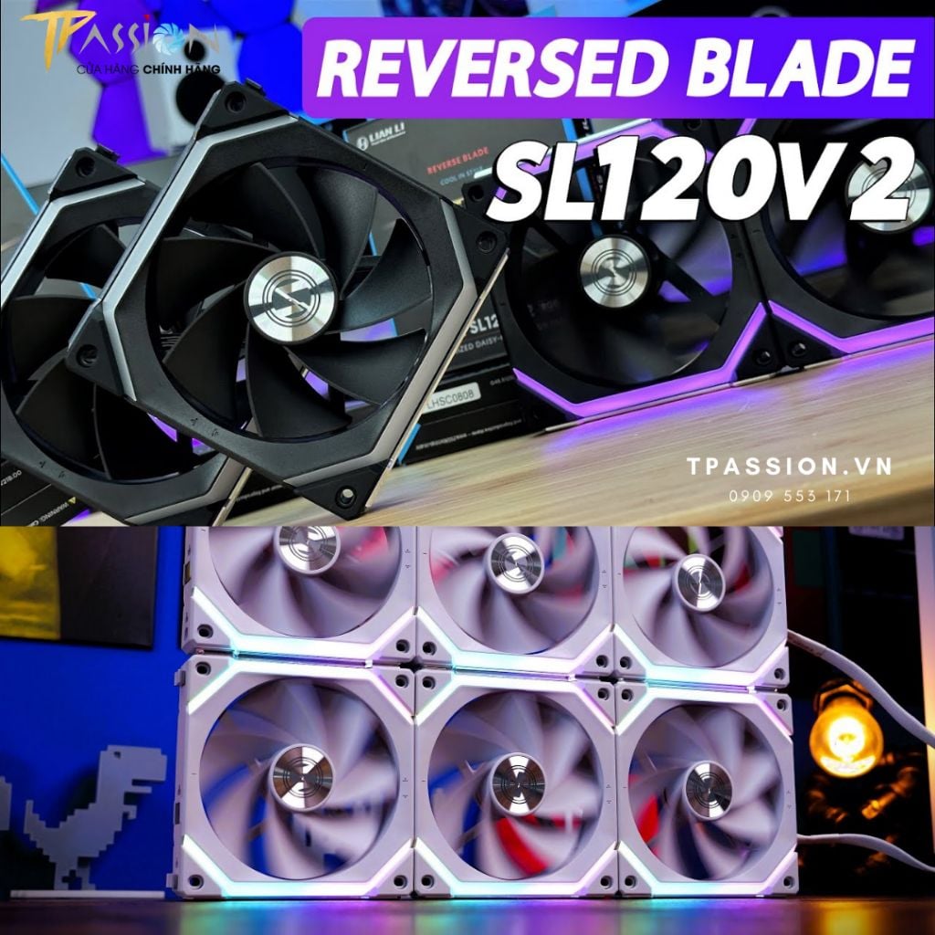 Quạt tản nhiệt LIAN LI UNI FAN SL120 V2 REVERSE BLADE - LED ARGB 5V - Chính hãng, Fan case 12cm hút, ghép nối không dây