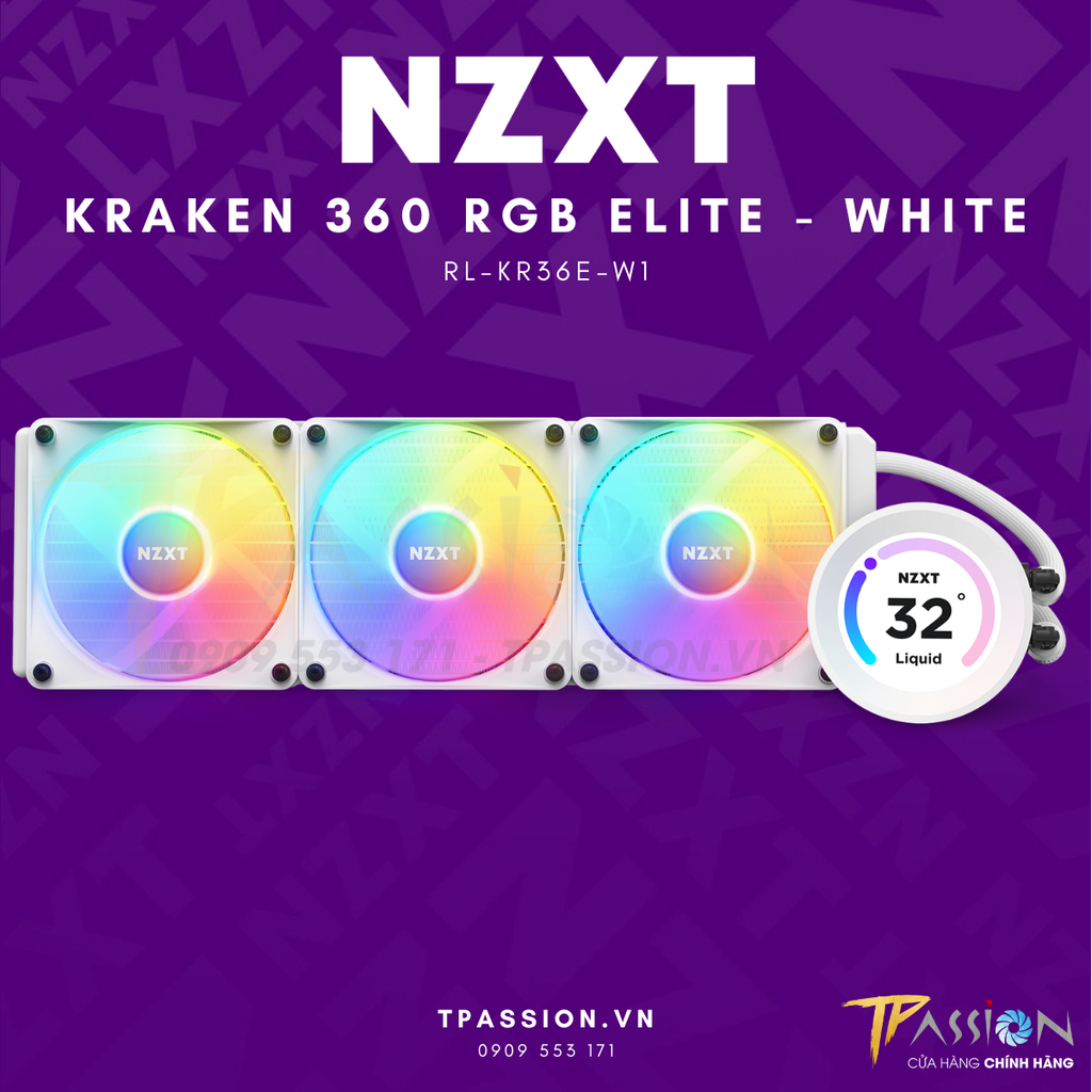Tản nhiệt nước AIO CPU NZXT KRAKEN ELITE 360 RGB / 360 RGB (Black / White)  - Chính hãng BH 6 năm