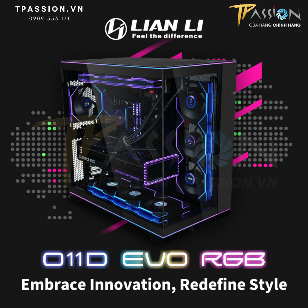 Vỏ case máy tính Lian Li O11 Dynamic EVO RGB Black / White Trắng - Chính hãng, O11D EVO, LED ARGB
