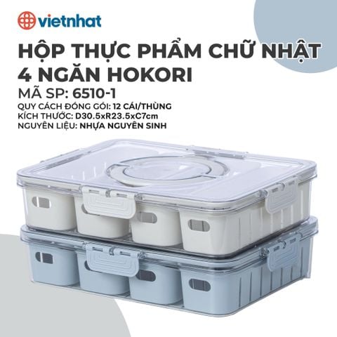  Hộp thực phẩm chữ nhật quai xách 4 ngăn Hokori 6510-1 