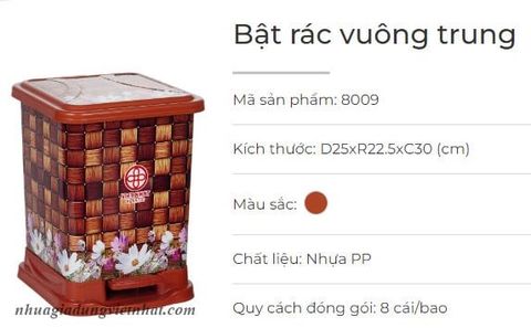  Bật rác vuông trung 8009 