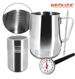  Neouza - Trọn bộ ca đánh sữa inox latte art, đồng hồ đo nhiệt, Hủ Latte Nghệ Thuật 