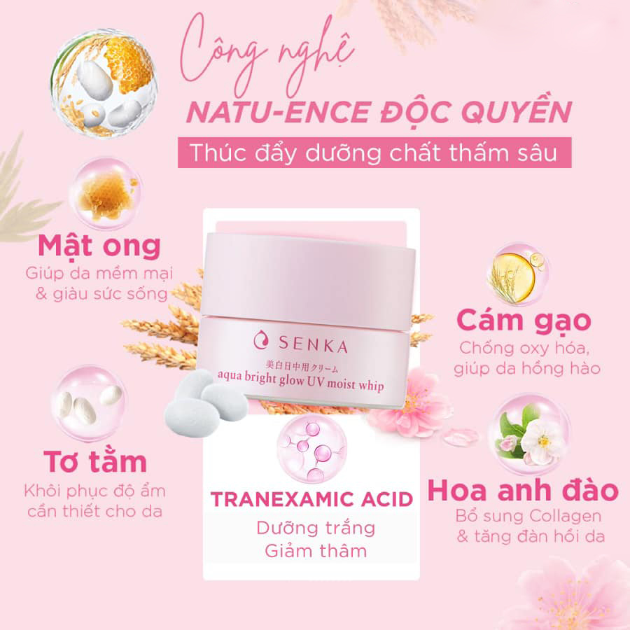 Kem Dưỡng Trắng Da Chống Nắng Ban Ngày Senka Aqua Bright Glow UV Moist Whip  SPF25 PA++++ [50g]Kem Dưỡng Trắng Da Chống Nắng Ban Ngày Senka Aqua Bright  Glow UV Moist –