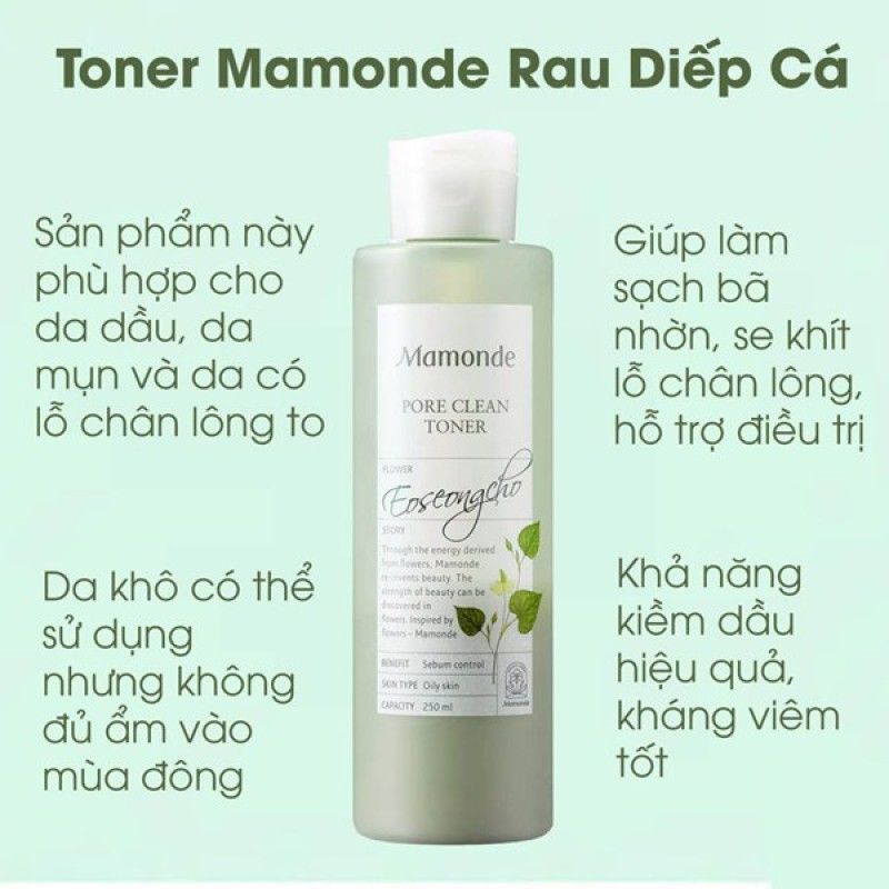  Nước Hoa Hồng Rau Diếp Cá Mamonde Pore Clean Toner 250ml 