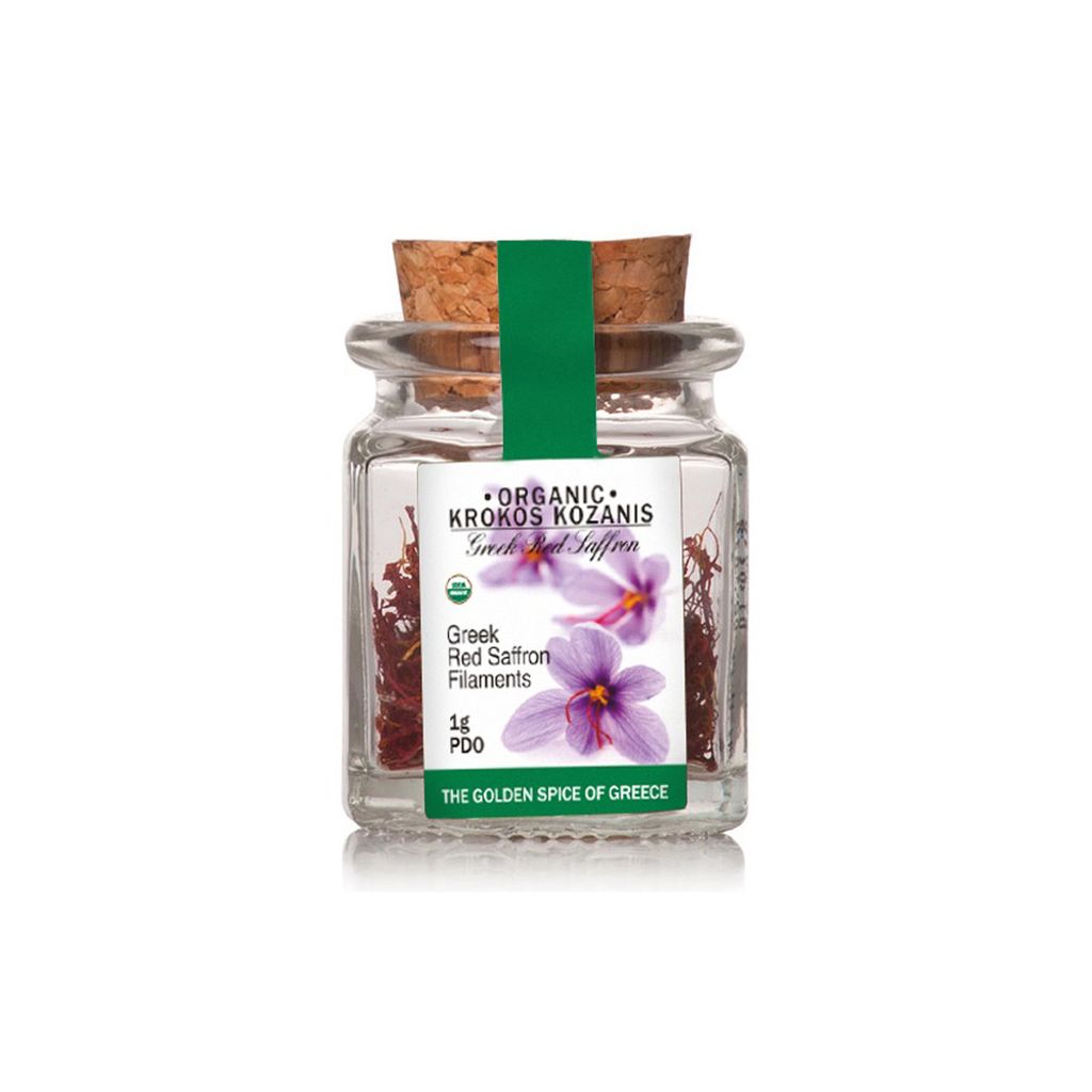  Saffron hữu cơ Krokos Kozanis lọ thủy tinh nắp gỗ 