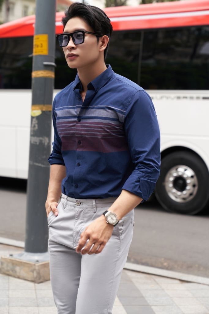 Áo Sơ Mi Sọc Nam Cotton Tay Dài N&M 2006004