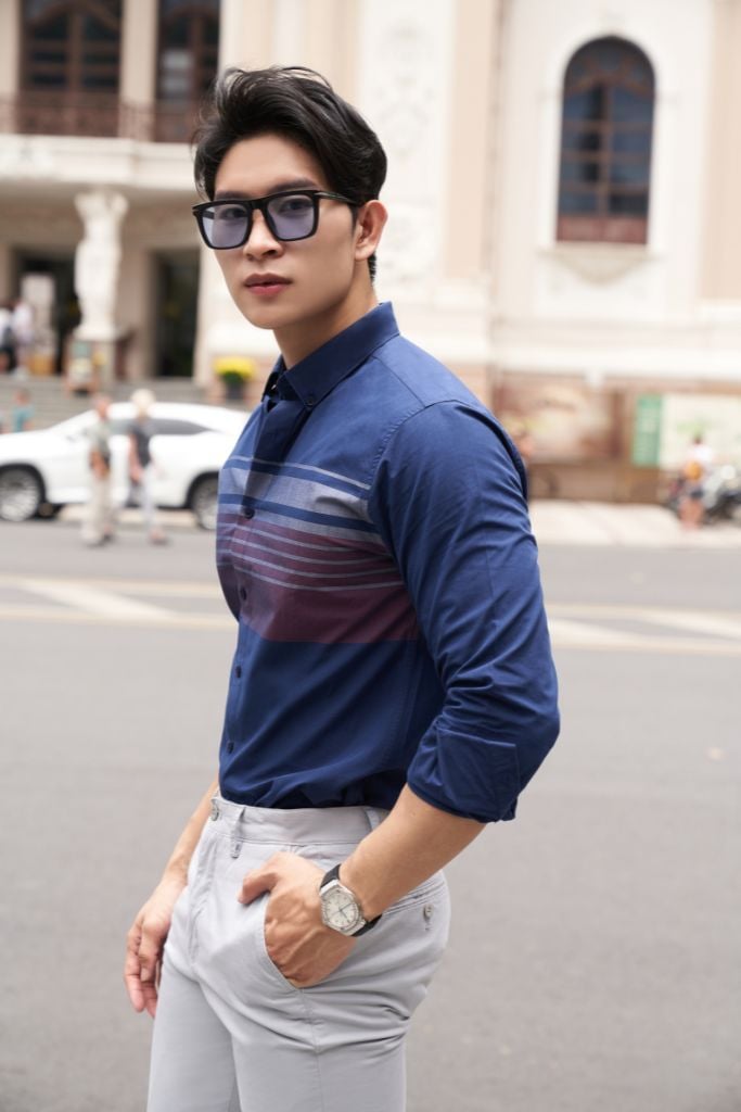 Áo Sơ Mi Sọc Nam Cotton Tay Dài N&M 2006004