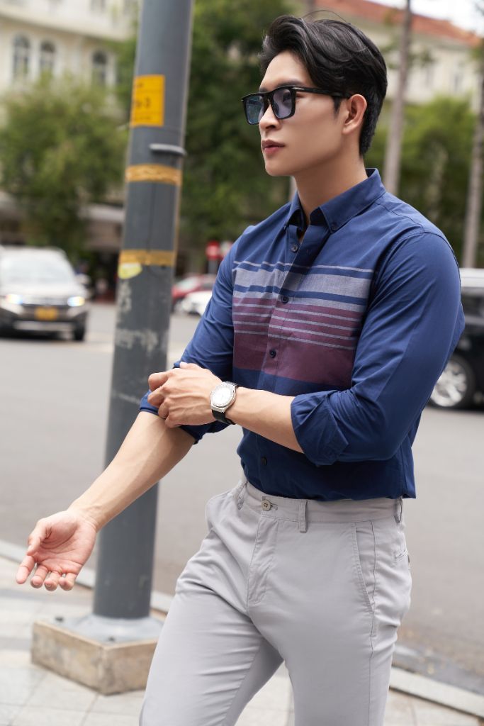 Áo Sơ Mi Sọc Nam Cotton Tay Dài N&M 2006004