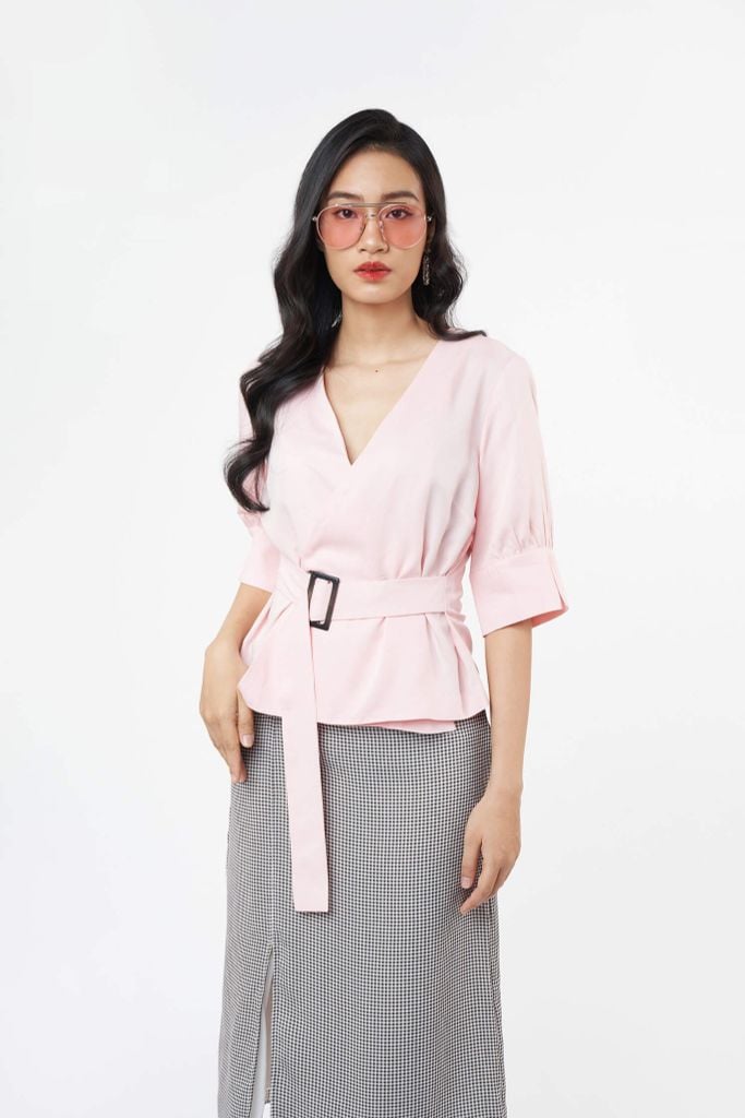 Áo Kiểu Nữ Tay Lửng Kèm Belt Thắt Lưng N&M 2103018