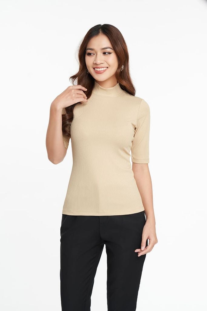 [Size S] Áo Thun Nữ Rib Gân Nổi Cổ Lọ N&M 2205016