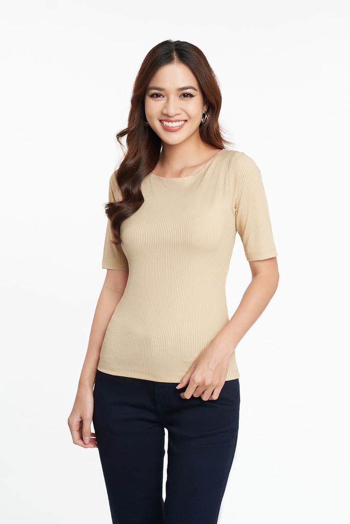 Áo Thun Nữ Rib Gân Nổi Cổ Thuyền N&M 2205048