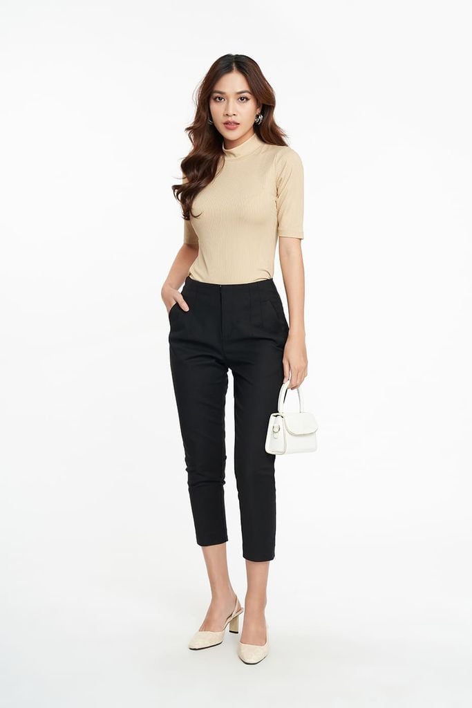 [Size S] Áo Thun Nữ Rib Gân Nổi Cổ Lọ N&M 2205016