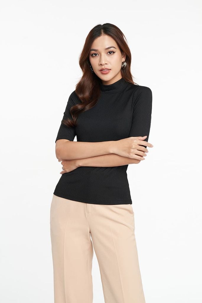 [Size S] Áo Thun Nữ Rib Gân Nổi Cổ Lọ N&M 2205016