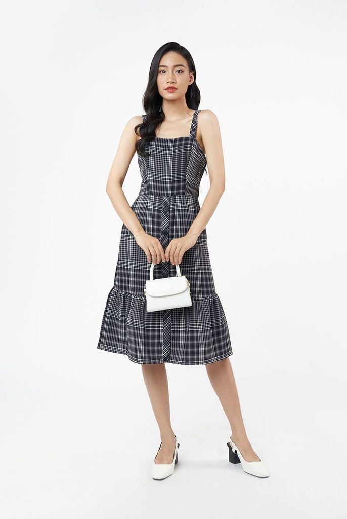 Đầm Kiểu Nữ Hoạ Tiết Phối Sọc Caro N&M 2104094