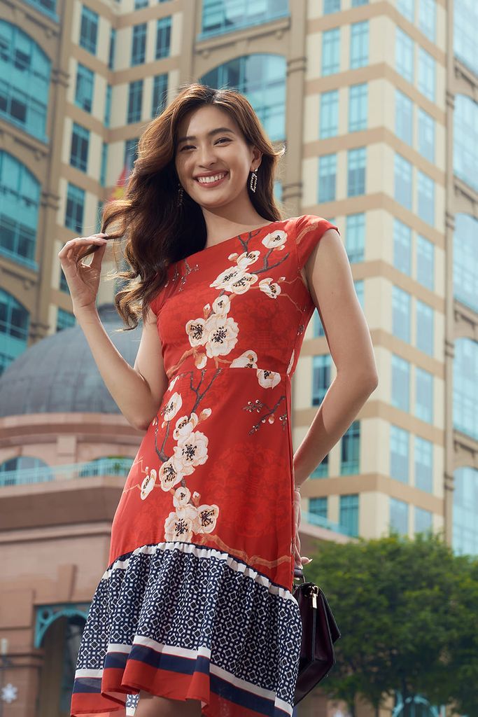 Đầm đỏ Nữ hoạ tiết hoa sắc hoa N&M 1906057