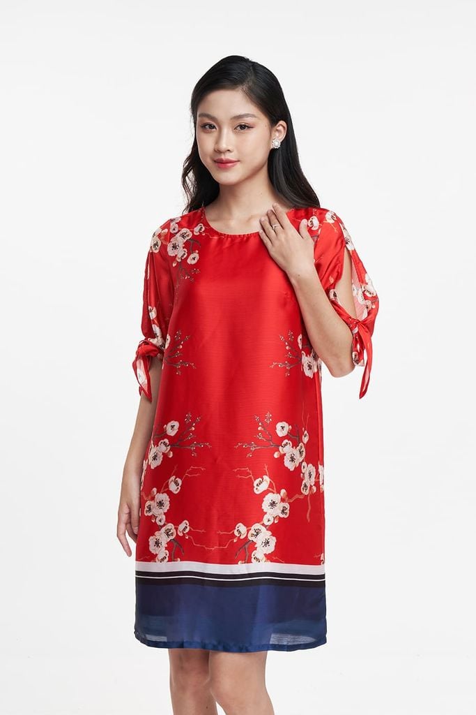 Đầm Đỏ Nữ In Hoạ Tiết Hoa N&M 1909023