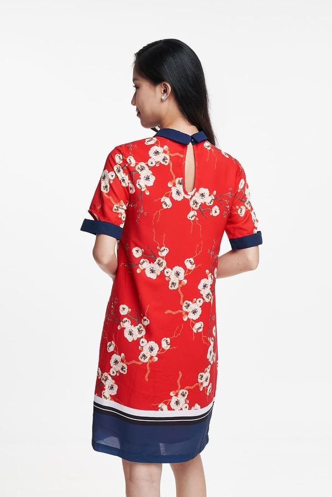 Đầm Đỏ Hoạ Tiết Hoa Nữ Tay Lửng N&M 1908045