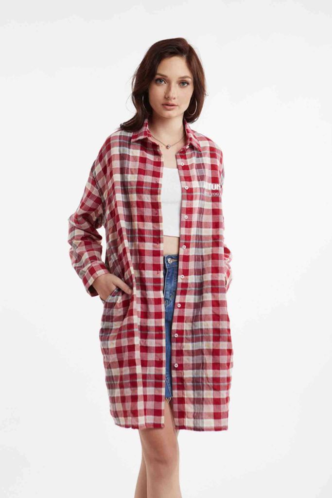 Áo sơ sọc caro dáng cardigan Nữ NINOMAXX 2010030